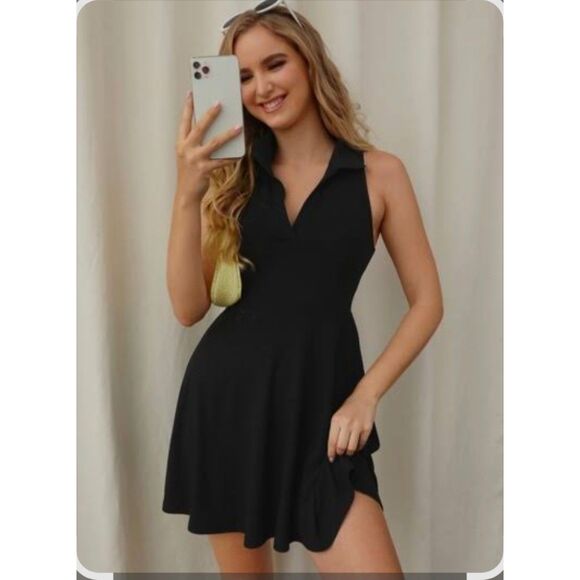SHEIN Dresses & Skirts - SHEIN Black Sleeveless Collared Mini Dress Size Small